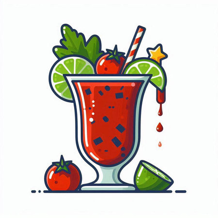 Fruit smoothie in a glass with a straw and lime. Vector illustration.のイラスト素材