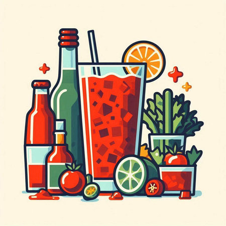 Cocktail with ingredients. Vector illustration in a flat style.のイラスト素材