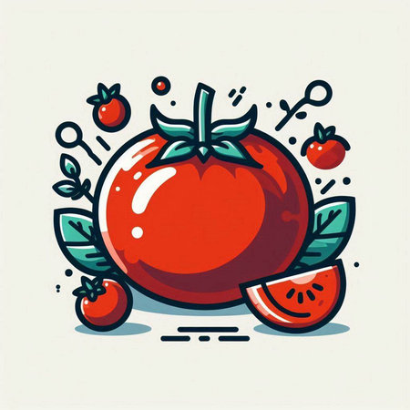 Vector illustration of tomato icon. Hand drawn doodle style.のイラスト素材
