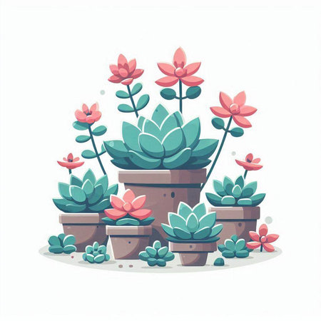 Flowerpot with succulents. Vector illustration in cartoon styleのイラスト素材