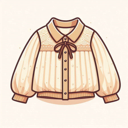 Vector illustration of beige blouse with long sleeves and collar.のイラスト素材