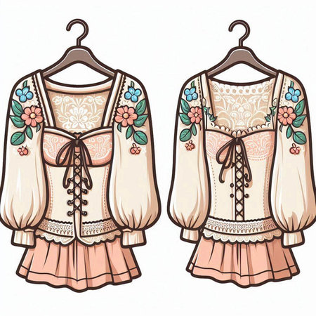 Vintage embroidery on clothes hanger. Vector illustration.のイラスト素材