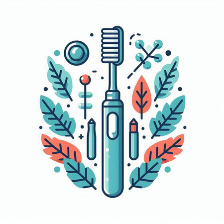 Toothbrush and dental tools. Vector illustration in trendy linear style.のイラスト素材