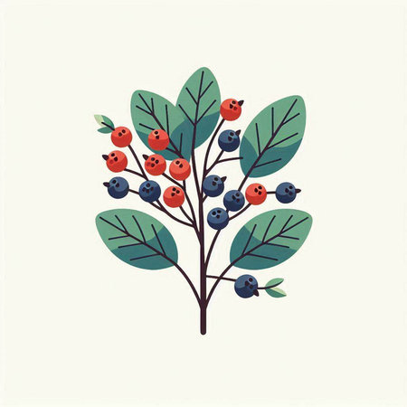 Branch with berries and leaves. Vector illustration in flat style.のイラスト素材