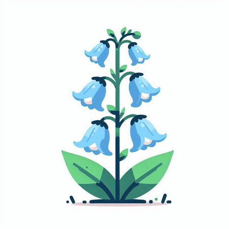 Bluebell flowers. Hand drawn vector illustration in cartoon flat style.のイラスト素材