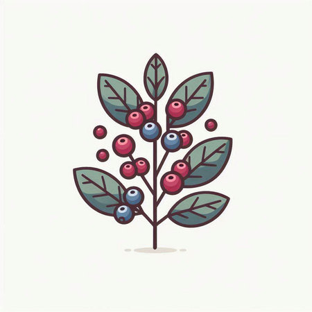 Cute hand drawn vector illustration of a branch with berries and leavesのイラスト素材