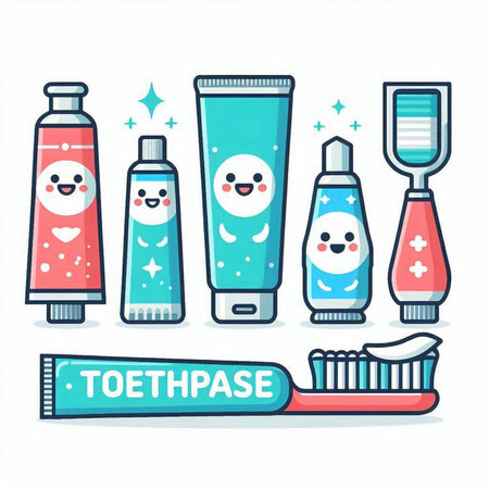 Toothpaste, toothbrush, toothpaste, toothpaste, toothpaste. Vector illustration.のイラスト素材