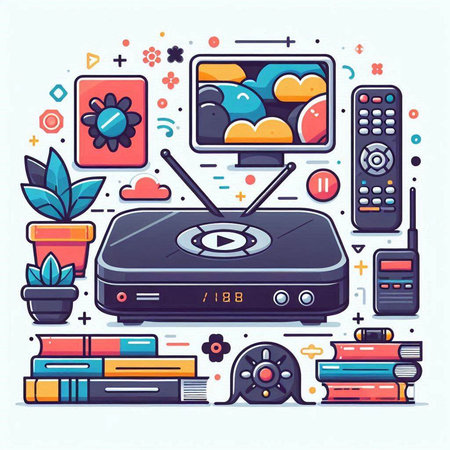 Flat line art design concept of multimedia and entertainment. Vector illustrationのイラスト素材