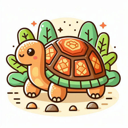 Cute little turtle on the sand. Vector illustration in cartoon style.のイラスト素材