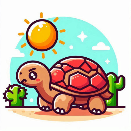 Cartoon turtle in the desert. Vector illustration on white background.のイラスト素材