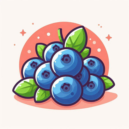 Cartoon blueberries with leaves on a white background. Vector illustration.のイラスト素材