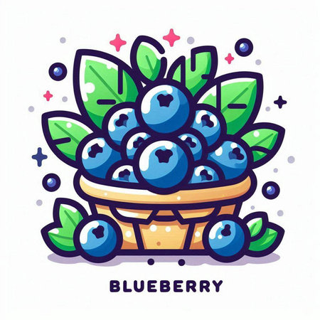 Basket of blueberries with leaves and berries. Vector illustration.のイラスト素材