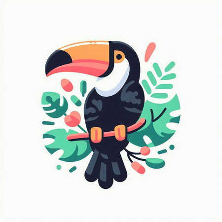 Cute cartoon toucan. Vector illustration in flat cartoon style.のイラスト素材