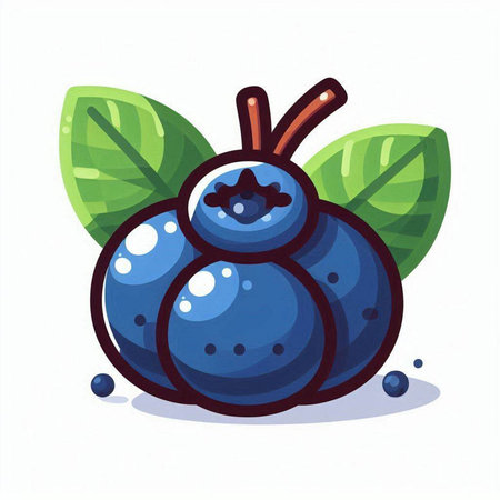 Blueberry fruit with green leaves on white background. Vector illustration.のイラスト素材