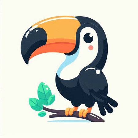 Cute cartoon toucan bird character. Vector illustration in flat style.のイラスト素材