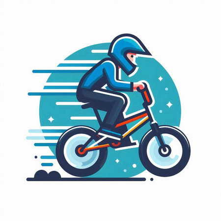 Cyclist in helmet riding a bicycle, flat vector illustration.のイラスト素材