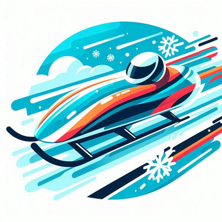 snowmobile vector illustration on the background of the winter landscape.のイラスト素材