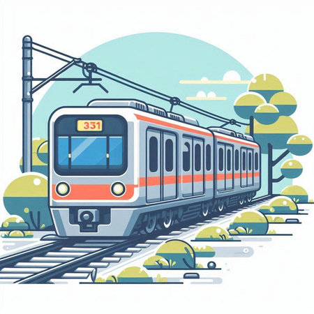 Train in the city. Vector illustration in flat style. Isolated on white background.のイラスト素材