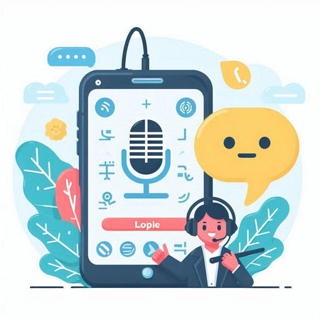 Vector illustration of online podcasting concept. Flat style design. Concept for web banner, infographics, hero images.のイラスト素材
