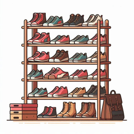 Sneakers on a shelf in the store. Vector illustration.のイラスト素材