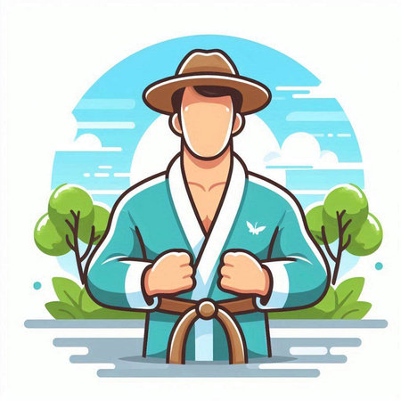 Illustration of a karate man in the park. Vector illustrationのイラスト素材