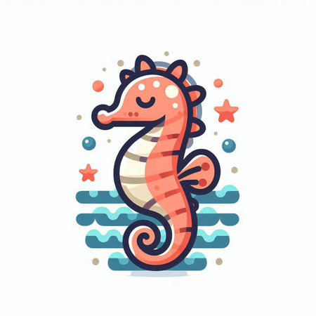 Cute sea horse. Colorful vector illustration in cartoon style.のイラスト素材