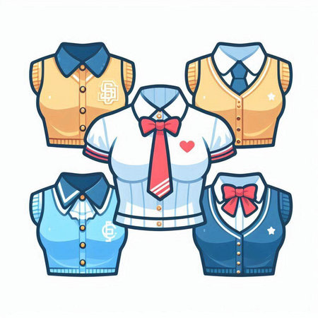 Illustration of a set of shirts with a tie and bow tieのイラスト素材