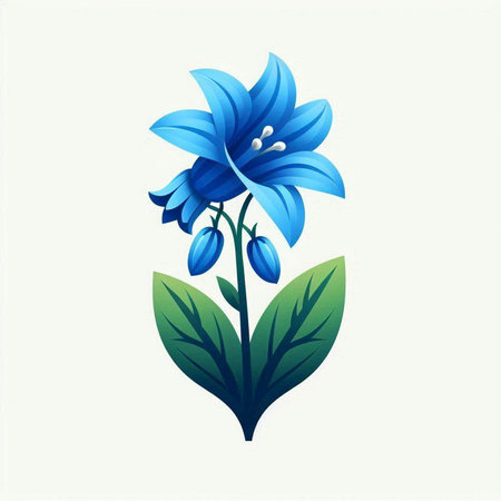 Blue flower with green leaves on a white background. Vector illustration.のイラスト素材