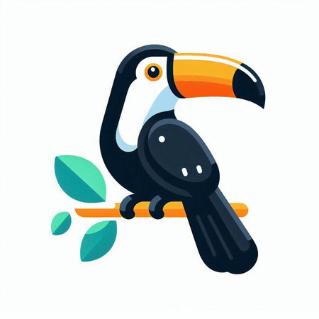 Toucan on a branch. Vector illustration in flat style.のイラスト素材