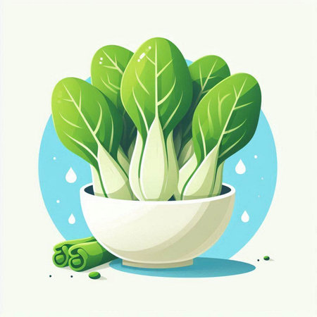 Bowl of fresh green chard in flat style. Vector illustration.のイラスト素材