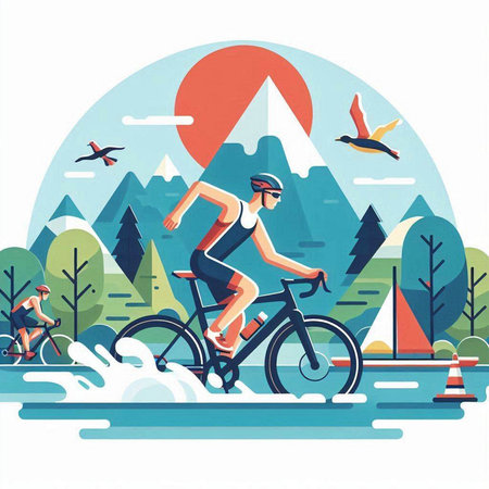 Cyclist riding a bicycle in the park. Vector illustration.のイラスト素材