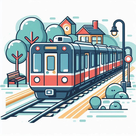 Train in the city. Vector illustration in flat style. Isolated on white background.のイラスト素材