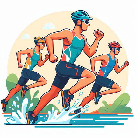 Vector illustration of a group of athletes running in the park. Cartoon styleのイラスト素材