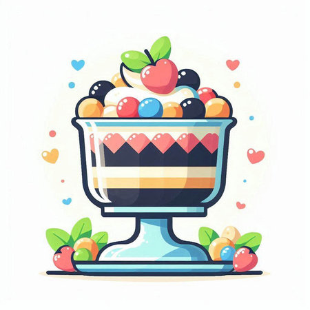 Cake in a glass vase. Vector illustration in cartoon style.のイラスト素材