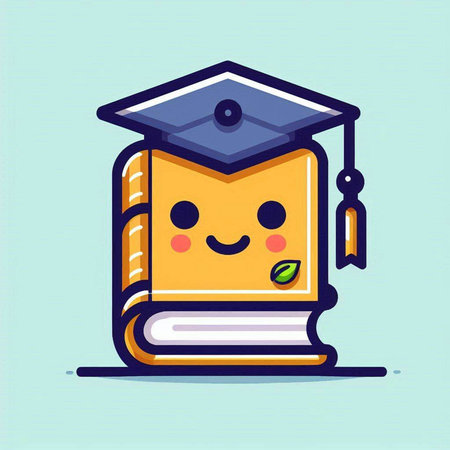 Cute book character with graduation cap and diploma. Vector illustration.のイラスト素材