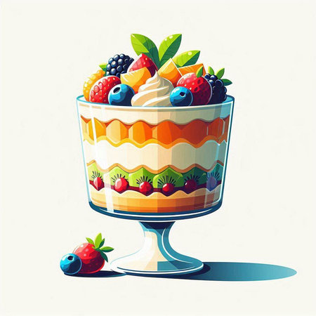 Fruit dessert in a glass. Vector illustration. Eps 10.のイラスト素材