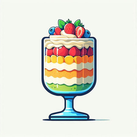 Colorful dessert in a glass on a white background. Vector illustration.のイラスト素材