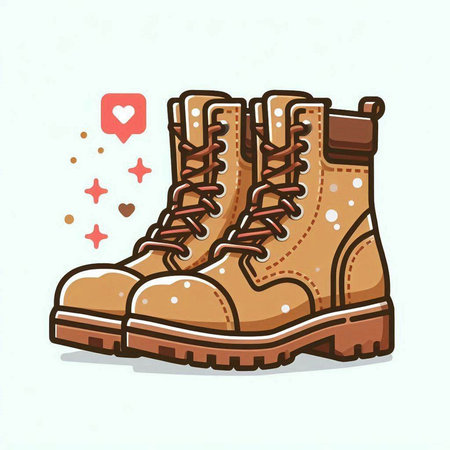 Pair of hiking boots on white background. Vector illustration in cartoon style.のイラスト素材