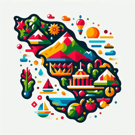 Colombia map with colorful icons. Vector illustration in flat styleのイラスト素材