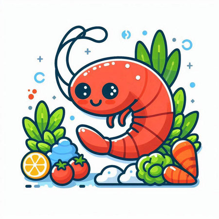 Cute cartoon shrimp. Vector illustration on white background. Isolated.のイラスト素材