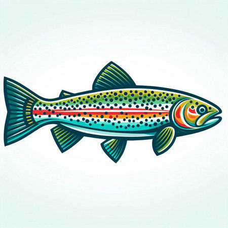 Rainbow trout fish. Vector illustration of a rainbow trout fish isolated on white background.のイラスト素材