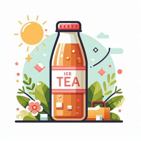 Bottle of tea on a white background. Vector illustration in flat style.のイラスト素材