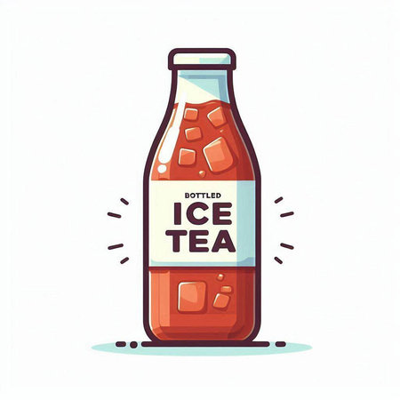 Illustration of a bottle of ketchup with ice cubes on a white backgroundのイラスト素材