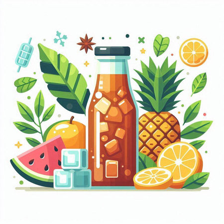 Fruit juice in a bottle. Vector illustration in flat style.のイラスト素材