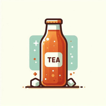 Illustration of a bottle of tea with ice cubes on a white backgroundのイラスト素材