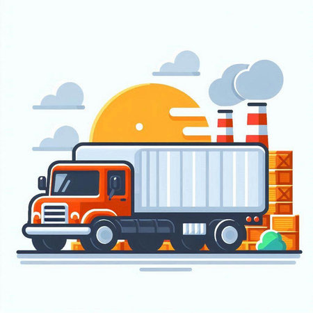 Truck with cargo. Vector illustration in a flat style. Industrial background.のイラスト素材