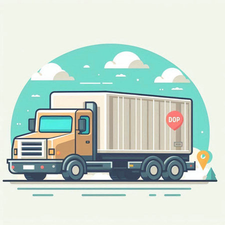Truck with cargo on the road. Vector illustration in flat styleのイラスト素材