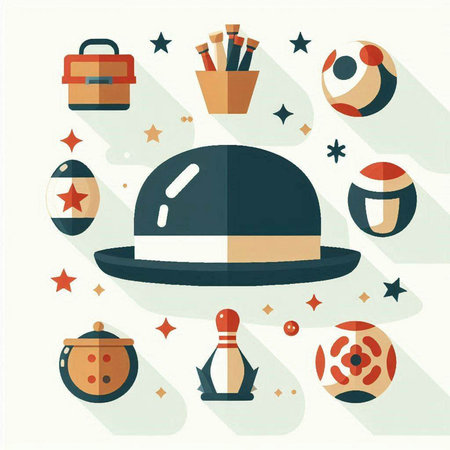 Illustration of a hat with a set of elements for the gameのイラスト素材
