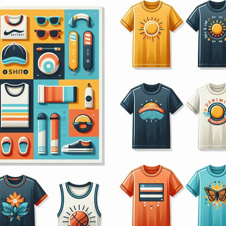 Set of t-shirts and other clothing icons. Vector illustration.のイラスト素材