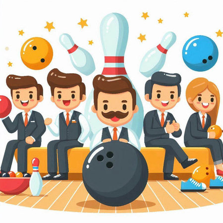 Business people in a bowling club. Vector illustration of cartoon characters.のイラスト素材